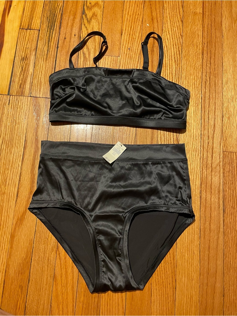 Aerie Black Satin High-Waist Set
